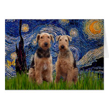 Starry Night - Airedale Terriers (two) Greeting Card