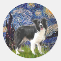 Starry Night - Border Collie (Z) Round Sticker