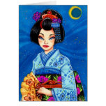 Starry Night Geisha Ukiyoe Art Greeting Card