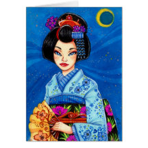 Starry Night Geisha Ukiyoe Art Greeting Card