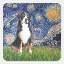 Starry Night-Greater Swiss Mountain Dog Square Stickers