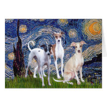 Starry Night - Three Italian Greyhounds Card