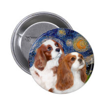 Starry Night - Two Blenheim Cavaliers Buttons
