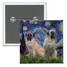 Starry Night - Two Bull Mastiffs Pins