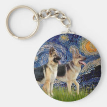 Starry Night - Two German Shepherds Keychains