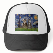 Starry Night - Two Tabby Tiger Cats Hats