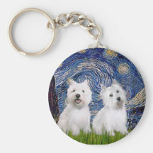 Starry Night - Westies (two) Key Chain