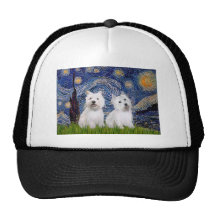 Starry Night - Westies (two) Mesh Hats