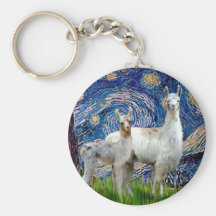 Starry Night with Two Llamas Key Chain