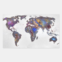 Stars world map rectangular stickers