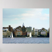 STARTING UNDER $20 -Sailboats By Manhattan Skyline Poster