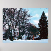 STARTING UNDER $20 -Street with Snow and Evergreen Poster