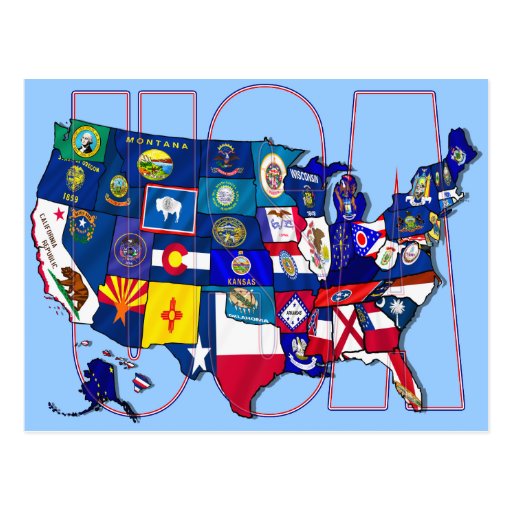 State Flags Map USA United States Flag Postcard