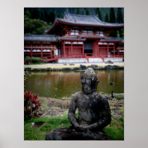 Statue in Front of the Buddhist Temple, Oahu Posters
