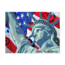 Statue of Liberty and Patriotic American Flag