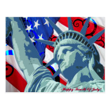 Statue of Liberty and Patriotic American Flag Postcard