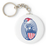 statue of liberty lady with torch american shield keychain