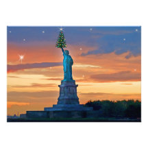 Statue of Liberty with Christmas Tree Personalized Invitations