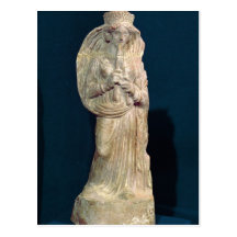 Statuette of a woman playing a double flute postcards