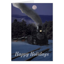 Steam Engine 481 on Christmas Night Greeting Cards
