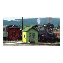 Steam Locomotive 3254 Coming into Train Yard Photo Card Template