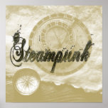 Steampunk compass art Poster