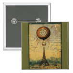 Steampunk Eiffel Tower & Hot Air Balloon Pinback Buttons
