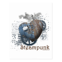 Steampunk love riveted heart postcards