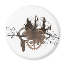 Steampunk pirate ship fridge magnets