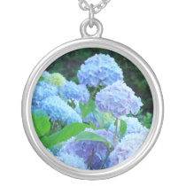 Sterling Silver neckalce Blue hydrangea Flowers