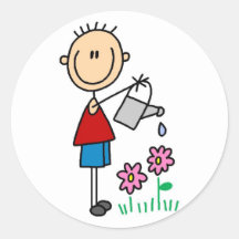 Stick Boy Watering Flowers Sticker