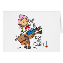 Stick  Cowgirl Riding Bull Card
