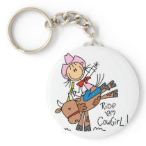 Stick  Cowgirl Riding Bull Tshirts and Gifts Key Chains