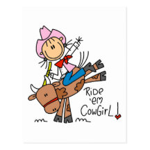 Stick  Cowgirl Riding Bull Tshirts and Gifts Post Cards