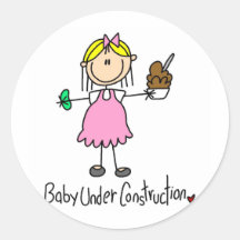 Stick Figure Baby Under Construction Round Stickers