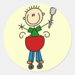 Stick Figure Barbequeing T-shirts and gifts Round Stickers