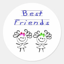 Stick figure best friends round sticker