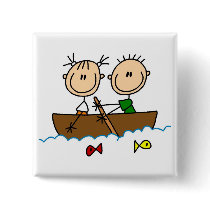 Stick Figure Boat Fishing Tshirts and Gifts Button
