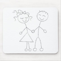 Stick Figure Boy and Girl Mouse Pads