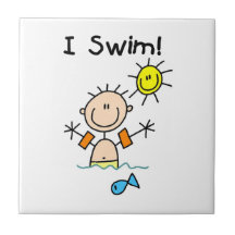 Stick Figure Boy I Swim Ceramic Tile