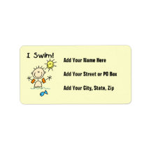 Stick Figure Boy I Swim Custom Address Label