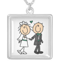 Stick Figure Bride and Groom Necklace