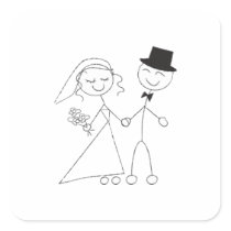 Stick Figure Bride & Groom Square Sticker