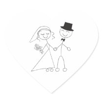 Stick Figure Bride & Groom Wedding Hearts Heart Stickers