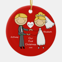 Stick Figure Couple Our First Christmas Ornament