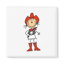 Stick Figure Cowgirl Red Hat and Boots Magnet