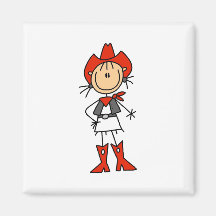 Stick Figure Cowgirl Red Hat and Boots Magnet