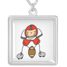 Stick Figure Football Red Necklace