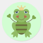 Stick Figure Frog Prince Round Stickers