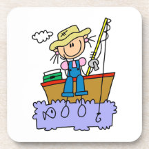 Stick Figure Girl Fishing Beverage Coaster